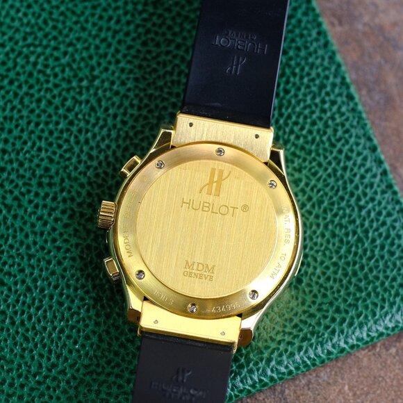 Hublot Mens Watch Solid 18K Yellow Gold Black Chronograph Dial Black Rubber Band - Picture 13 of 16